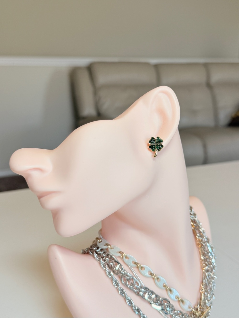 Green Clover Stud Earrings